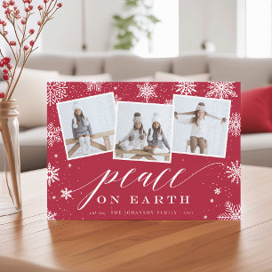 Peace on Earth   Snowflake 3 Photo Collage Holiday Card