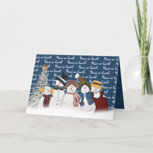 Peace on Earth Snowmen On Blue Holiday Card