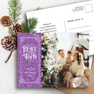 Peace on Earth Sparkling Purple Glitter Christmas Holiday Postcard