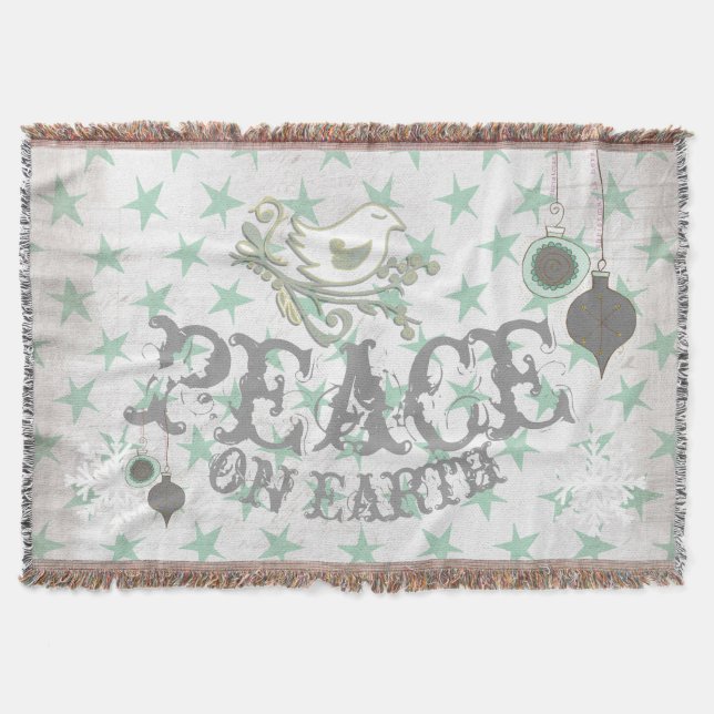 Peace on Earth Stars and Dove Holiday Throw Blanket (Front)