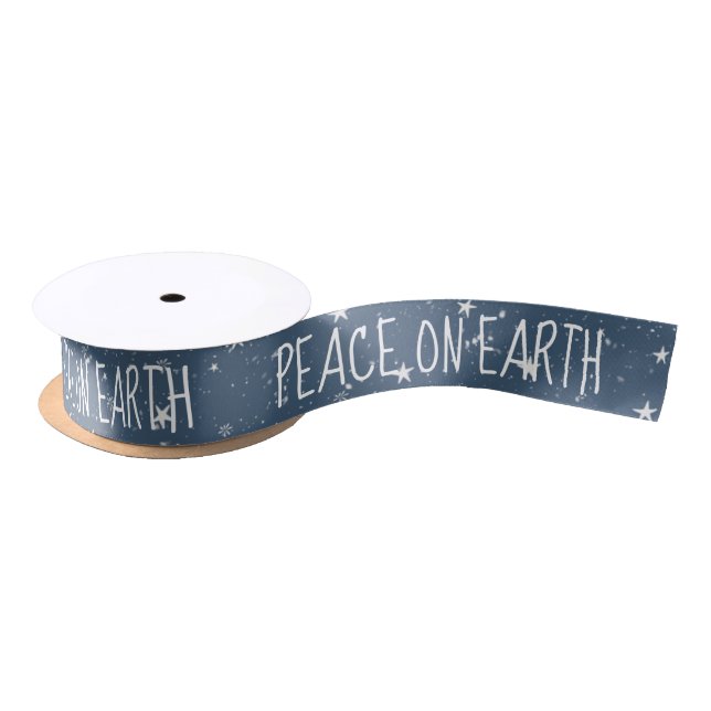 PEACE ON EARTH Text With Stars Satin Ribbon (Spool)