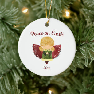 Peace on Earth Watercolor Angel Ceramic Tree Decoration