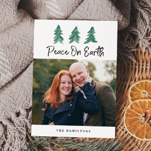 Peace On Earth Watercolor   Holiday Photo Card
