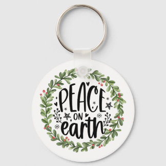 Peace on Earth Watercolor Wreath Key Ring