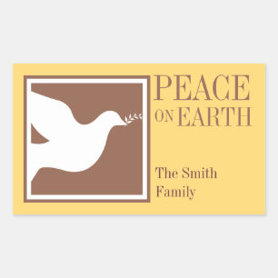 Peace on earth white dove brown large favour tag