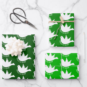 Peace on Earth white dove green Christmas Wrapping Paper Sheet