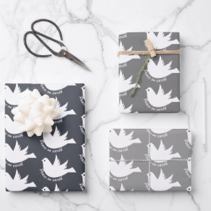 Peace on Earth white dove grey Christmas Wrapping Paper Sheet