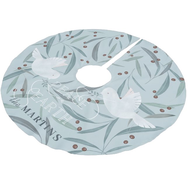 Peace on Earth White Dove Light Blue Brushed Polyester Tree Skirt (Angled)