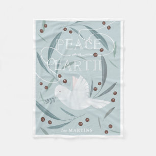 Peace on Earth White Dove Light Blue Holiday Fleece Blanket