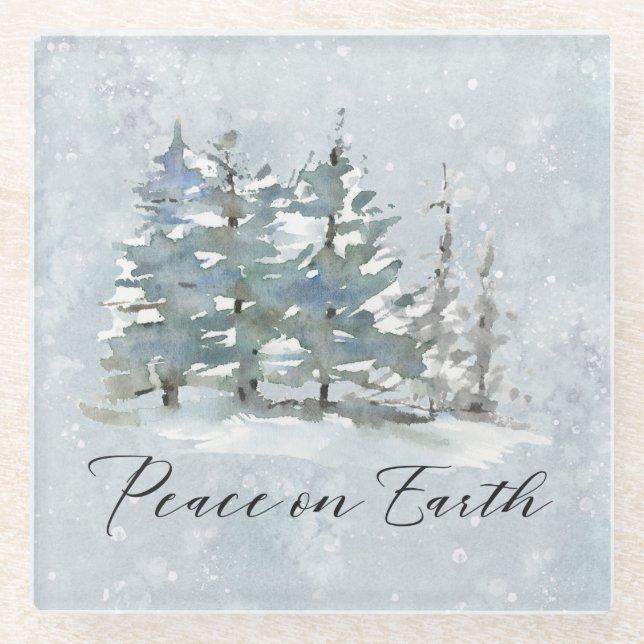 Peace on Earth Winter Snow Scene Glass Coaster (Front)