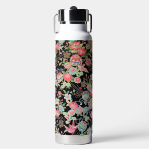 Peace Orizuru and Flower, Japanese Design Water Bottle