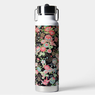Peace Orizuru and Flower, Japanese Design Water Bottle