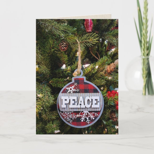 Peace Ornament on Tree Holiday Card (Front)