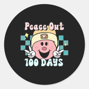 Peace Out 100 Days Of School Smile Face Retro Groo Classic Round Sticker