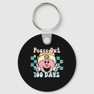 Peace Out 100 Days Of School Smile Face Retro Groo Key Ring