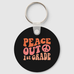 Peace Out 1st Grade Funny Retro 70's Last Day Of 1 Key Ring