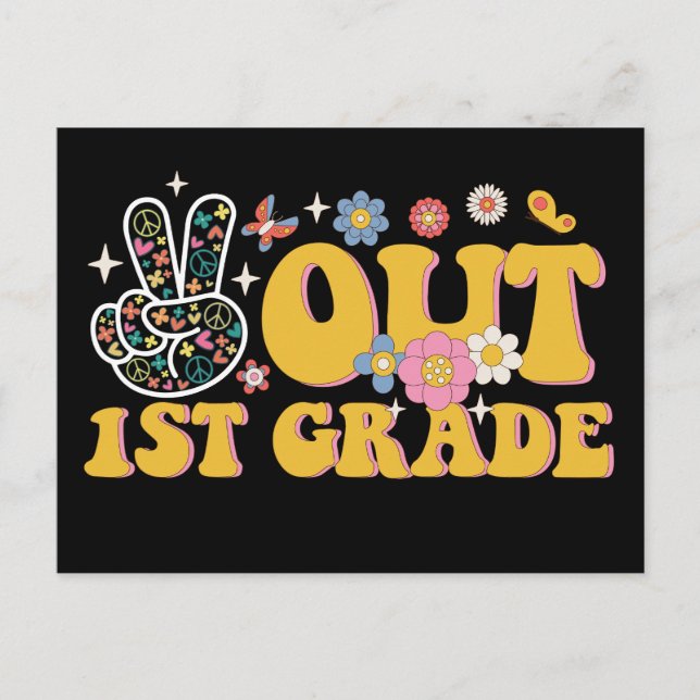 Peace Out 1st Grade Groovy Last Day Of School Postcard (Front)