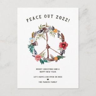 Peace Out 2020 Boho Floral New Years Wreath Postcard
