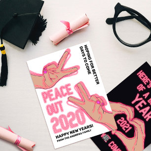 Peace Out 2020 Pink Neon Lights Happy New Years Holiday Card