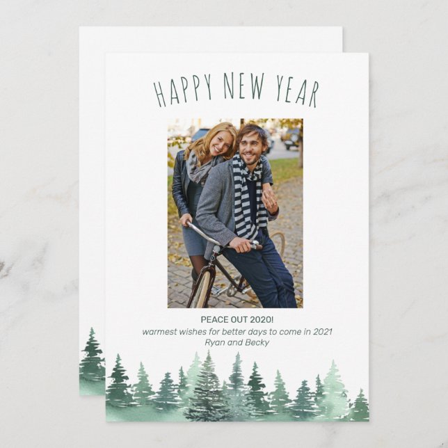 Peace Out 2021 Forest Border Happy New Year Holiday Card (Front/Back)