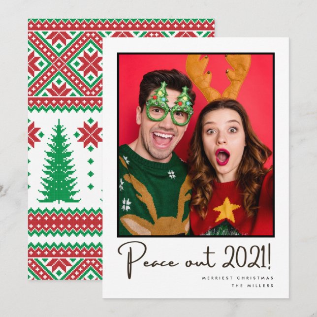 Peace Out 2021 Fun Couple Photo Christmas Holiday Card (Front/Back)
