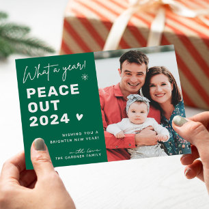 Peace Out 2021 Modern Layout Happy New Year Photo Holiday Card