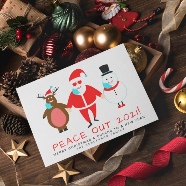 Peace Out 2021 Santa Face Mask Off Christmas Holiday Card (Creator Uploaded)