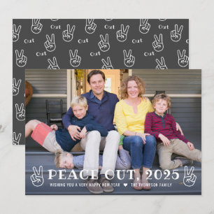 Peace Out 2023 Grey Happy New Year Funny Photo Holiday Card