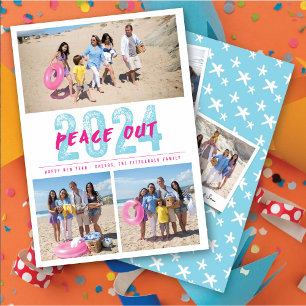 Peace Out 2024 Modern Typography 3 Photo Collage Holiday Card