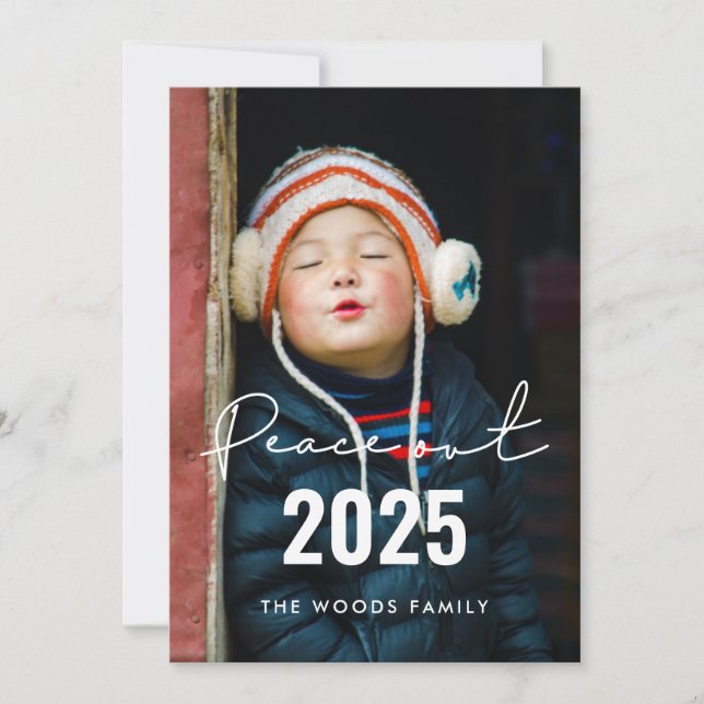 Peace out 2025 Modern Minimalist New Year photo Holiday Card (Front)
