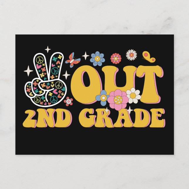 Peace Out 2nd Grade Groovy Last Day Of School Postcard (Front)