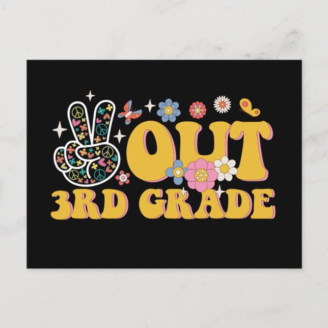 Peace Out 3rd Grade Groovy Last Day Of School Postcard (Front)