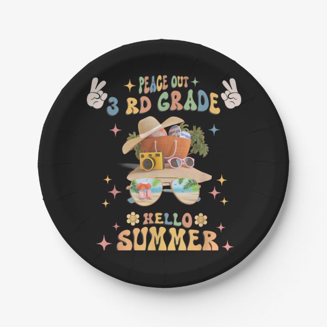 Peace out 3rd Grade Hello Summer Paper Plate (Front)