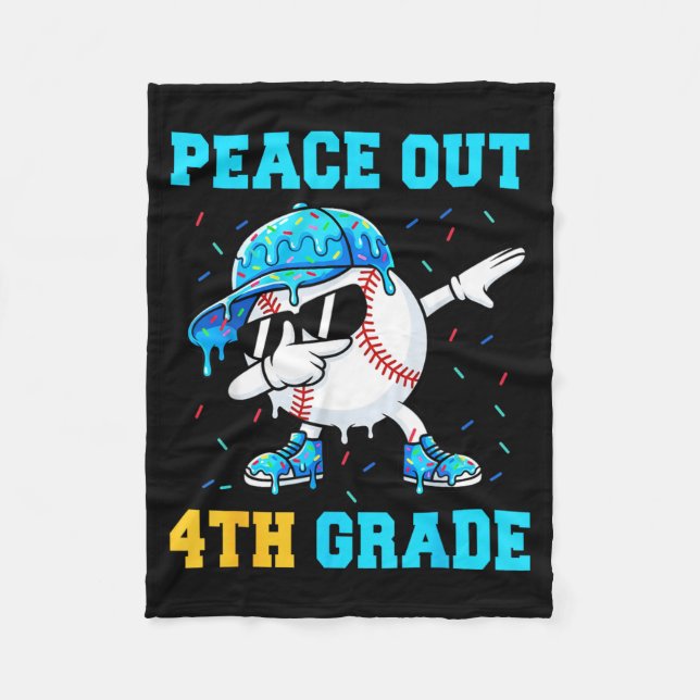 Peace Out 4th Grade Fourth Baseball Graduation Fleece Blanket (Front)