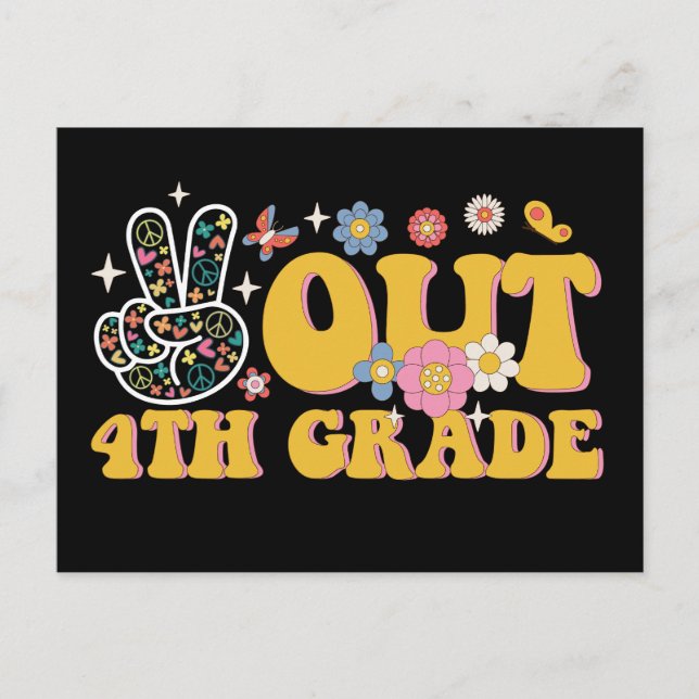 Peace Out 4th Grade Groovy Last Day Of School Postcard (Front)