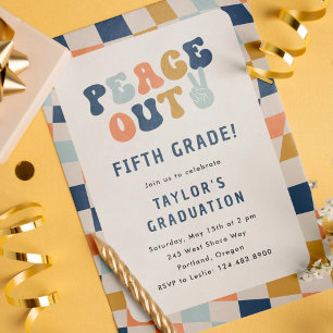 Peace Out 5th Grade Groovy Graduation Party Invitation