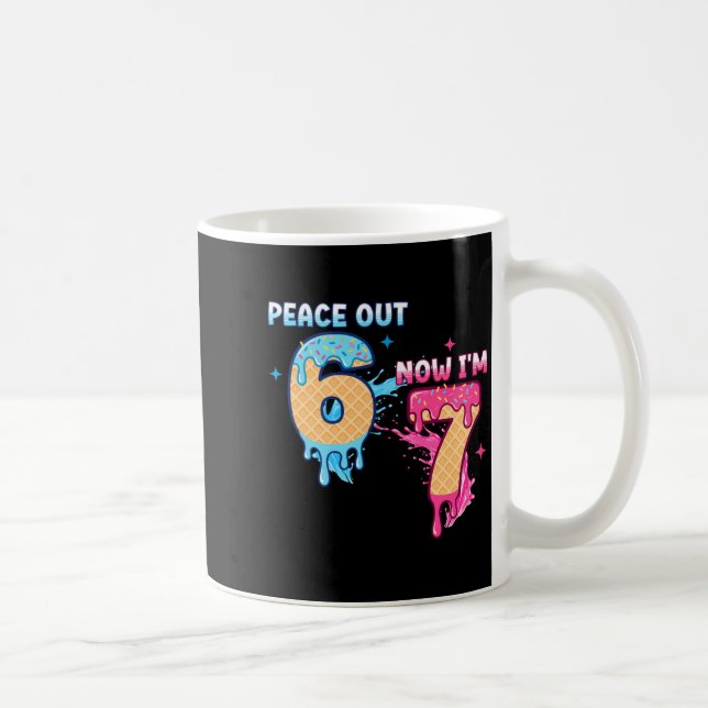 Peace Out 6 Now I'm 7 Ice Cream Drip 7th Birthday  Coffee Mug (Right)