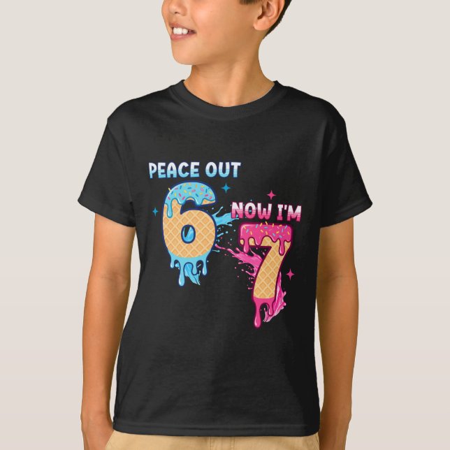 Peace Out 6 Now I'm 7 Ice Cream Drip 7th Birthday  T-Shirt (Front)
