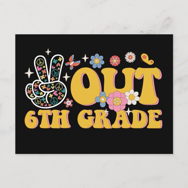 Peace Out 6th Grade Groovy Last Day Of School Postcard (Front)