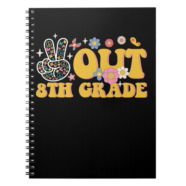 Peace Out 8th Grade Groovy Last Day Of School Notebook (Front)