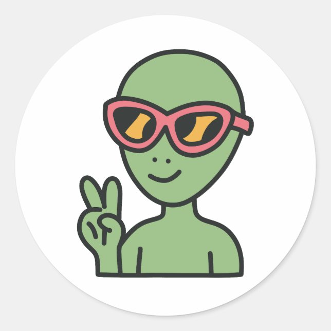 Peace Out Alien Classic Round Sticker (Front)