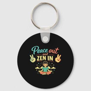 Peace Out And Zen In Chill Vibes Mental Health Art Key Ring