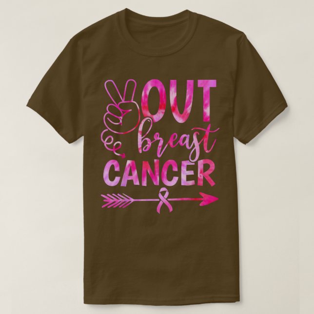 Peace Out Breast Cancer Awareness Pink Ribbon Girl T-Shirt (Design Front)