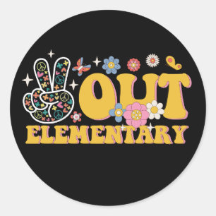 Peace Out Elementary Groovy Last Day Of School Classic Round Sticker