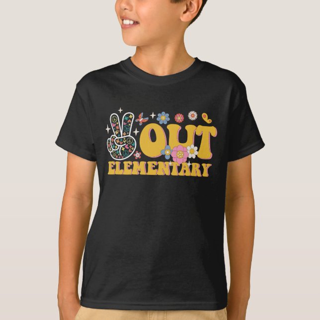 Peace Out Elementary Groovy Last Day Of School T-Shirt (Front)