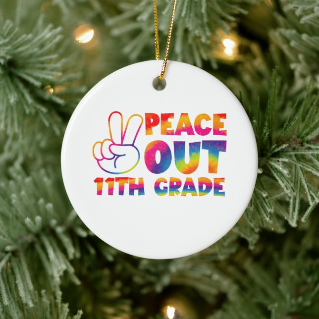 Peace Out Eleventh Grade Tie Dye  11th Grade Ceramic Tree Decoration (Tree)