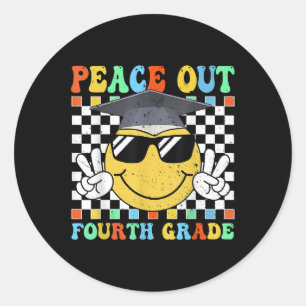 Peace Out Fourth Grade Groovy Graduation Last Day Classic Round Sticker