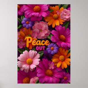 Peace Out Hippie Floral Neon Peace Sign Pattern