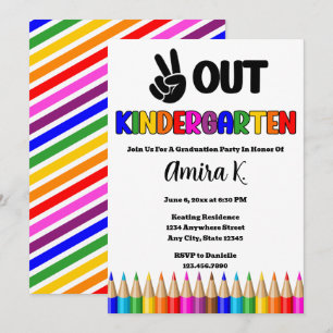 Peace Out Kindergarten Fun Colourful Graduation Invitation
