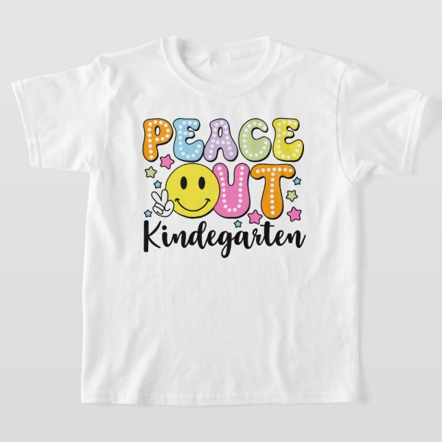 Peace Out Kindergarten Retro Bubble Letter T-Shirt (Laydown)